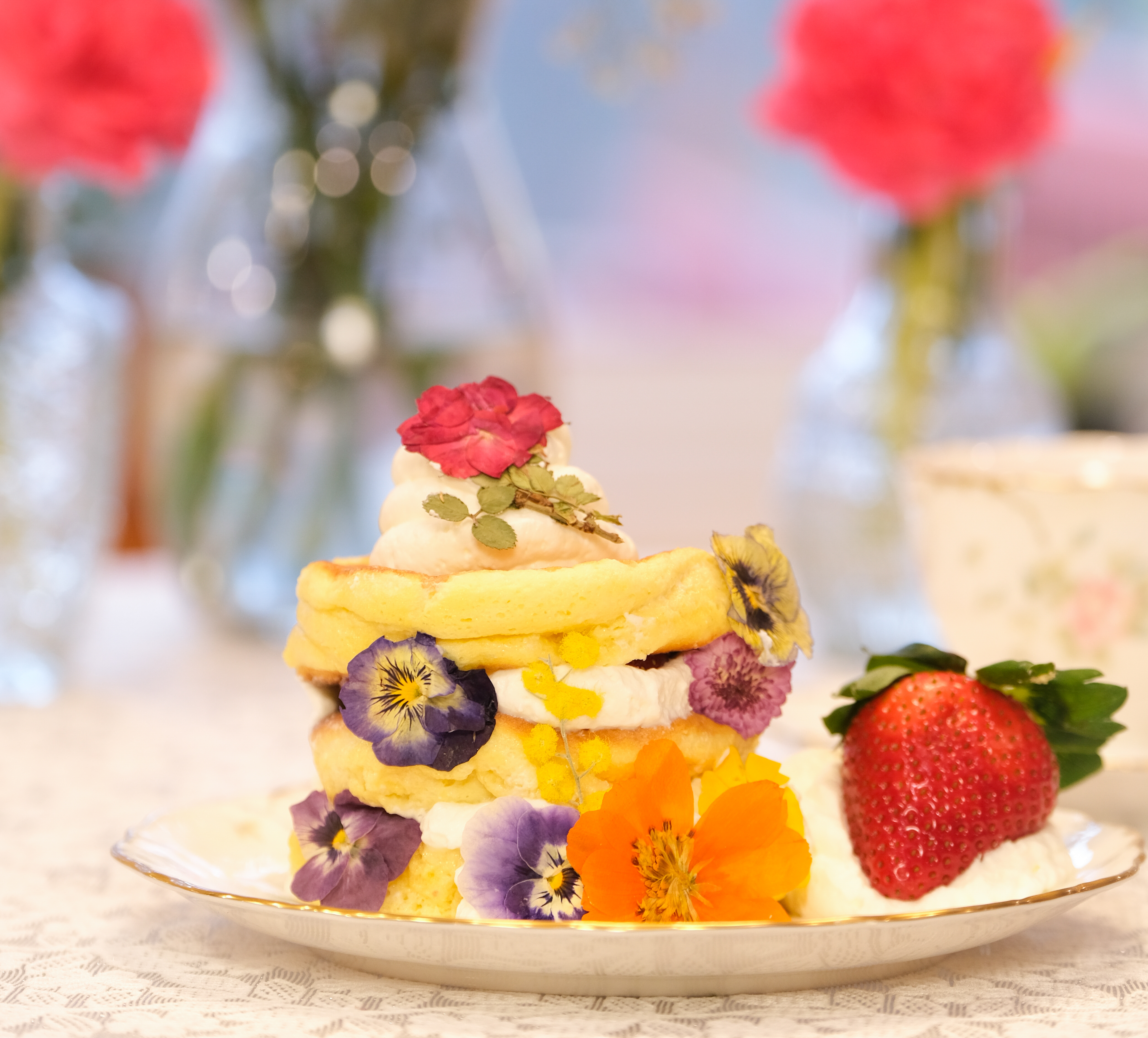 Strawberry Rose Souffle Pancakes